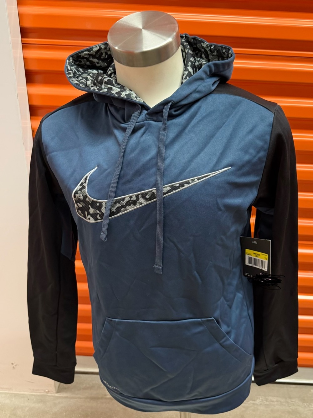 NWT Nike Men Blue/Black Hooded Pullover with Patterned Swoosh 688276 480 Sz S